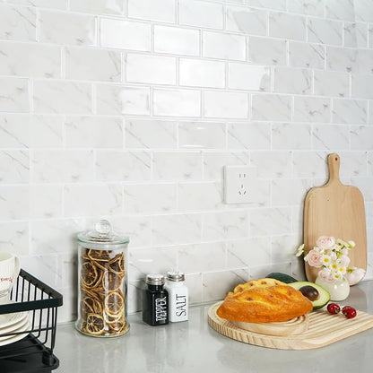 STICKGOO 10-Sheet Subway Tile Peel and Stick Backsplash, Self Adhesive Vinyl Wall Tiles, Stick on Backsplash for Kitchen and Bathroom(Thicker Design)