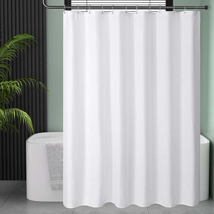 AmazerBath Stall Shower Curtain 60 x 72 Inches, Waffle Shower Curtain White, Fabric Shower Curtains Heavy Duty 240GSM, Hotel Quality Bathroom Shower Curtains