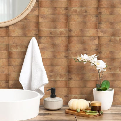 80-Piece Retro Copper Thick PVC Peel and Stick Backsplash, 2" x 8" Waterproof Subway Tile Peel and Stick Wall Tiles for Kitchen and Bathroom