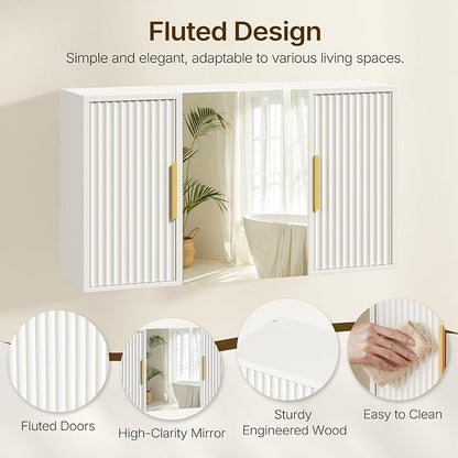 Bathroom Wall Cabinet with Mirror, Medicine Cabinet Mirror, Wall Mounted Medicine Cabinet, Mirrored Door Over The Toilet Storage, for Laundry Room, Bedroom, Camper, Hallway, White