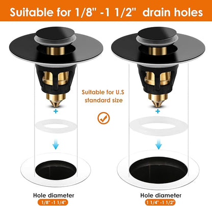 Universal Bathroom Sink Stopper, Basin Pop-up Bathroom Sink Drain Strainer, Bathroom Drain Stopper with Stainless Steel Hair Catcher for 1.1-1.5 Inch Drain(1 PCS, Black)