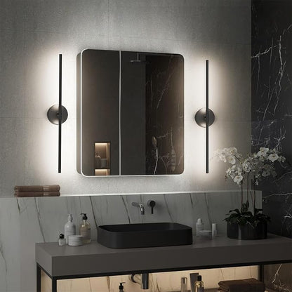 Modern Bathroom Vanity Light Bar 28inch Black LED Vanity Lighting Fixture 5000K Bathroom Sconce 360° Rotate