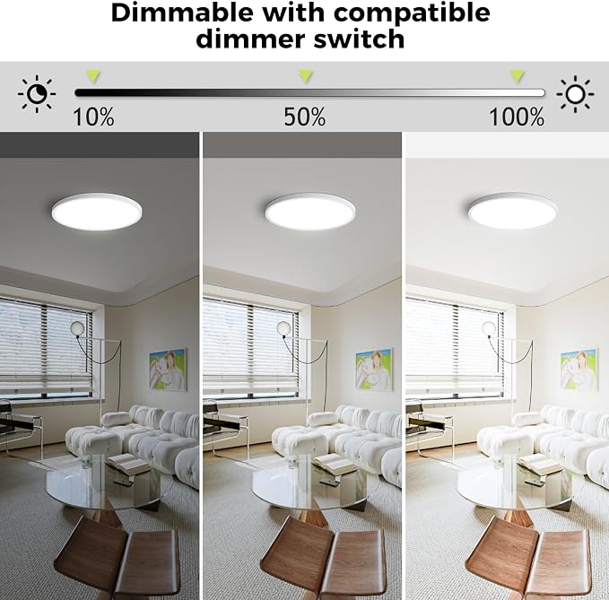 hepside 2Pack LED Flush Mount Ceiling Light Fixture, 15Inch 30W, Dimmable&3000K/3500K/4000K/5000K/6500K Adjustable Low Profile Ceiling Lights, Round Flat Ceiling Light for Kitchen,Hallway-White