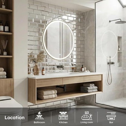 Peel and Stick Mirror Subway Tiles, Silver, 3x6 Inch, Beveled Mirror Backsplash for Kitchen Bar Bathroom Wall Tile (5 Sq.ft, 40 Pcs)