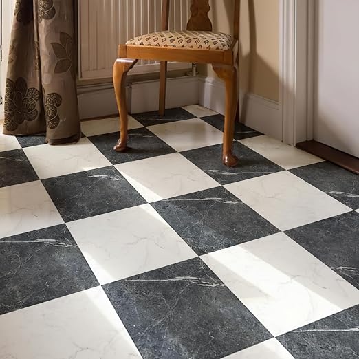 Art3d 30-Pack Peel and Stick Vinyl Floor Tiles, Black & White Marble | 15 Tiles per Color, 12" x 12" Single Tile, Anti-Slip, Waterproof, Ideal for Kitchen, Bathroom, Living Room, Bedroom