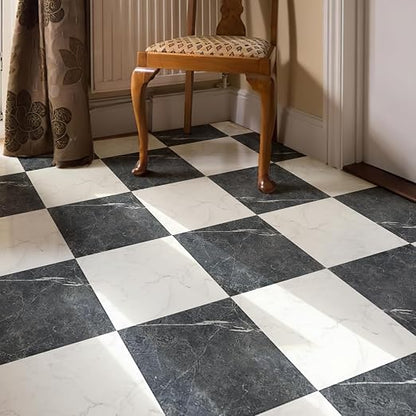 Art3d 30-Pack Peel and Stick Vinyl Floor Tiles, Black & White Marble | 15 Tiles per Color, 12" x 12" Single Tile, Anti-Slip, Waterproof, Ideal for Kitchen, Bathroom, Living Room, Bedroom
