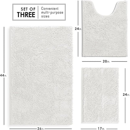 Hearth & Harbor Bathroom Rugs, Chenille Bath Mat - Machine Washable Bath Mats for Bathroom Non-Slip Backing Rubber, Quick Dry Mat - White Bath Rug, 17x24-26x44-20x24