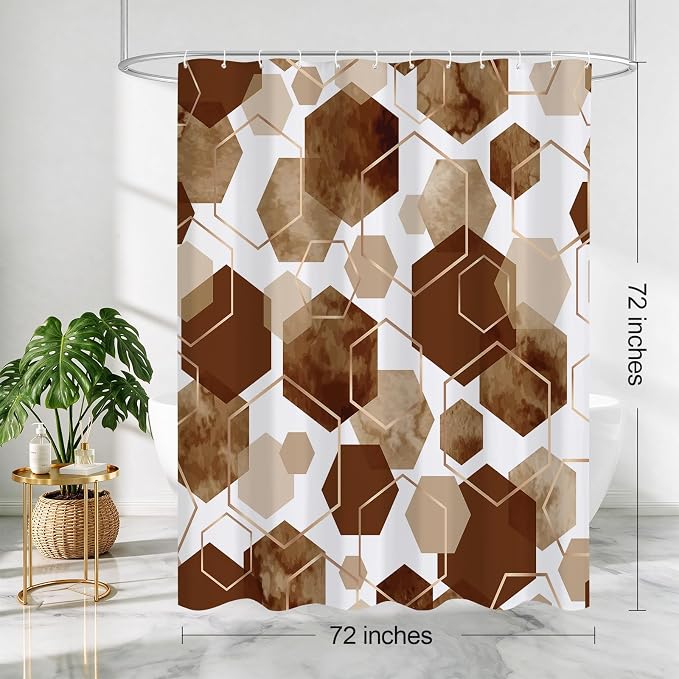 Litabel Brown Shower Curtain for Bathroom, Geometric Bathroom Decor 72x72 | Brown Modern Minimalist Shower Curtains, Geometric Art Print Abstract Waterproof Bathroom Curtain