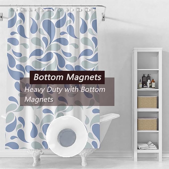Water Droplets Shower Curtain Liner, 4G PEVA Shower Liner, Plastic Peva Waterproof Shower Curtains, 72x72 inch with Grommet Holes 3 Magnetic Weights