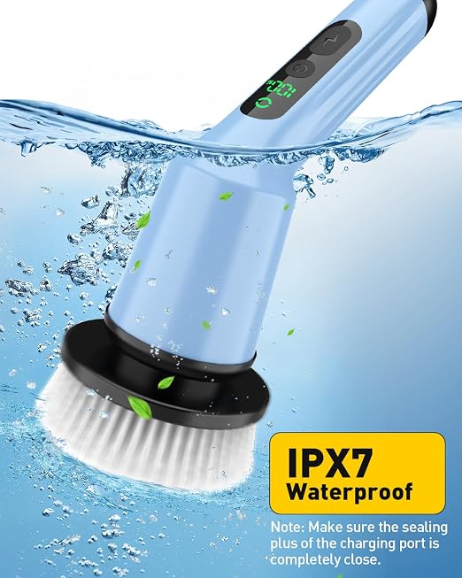 Electric Spin Scrubber for Bathroom, Shower Scrubber with Long Handle | Shower Cleaner Brushes, IPX7 Waterproof & 2 Speed, 3 Brush Heads, 90min Runtime, Bathroom Cleaning Supplies for Toilet Tub