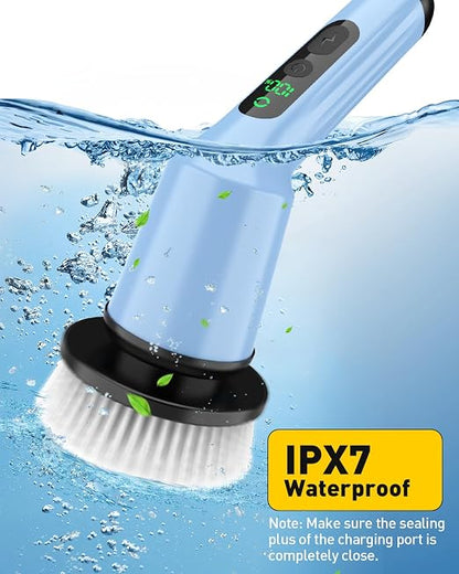Electric Spin Scrubber for Bathroom, Shower Scrubber with Long Handle | Shower Cleaner Brushes, IPX7 Waterproof & 2 Speed, 8 Brush Heads, 90min Runtime, Bathroom Cleaning Supplies for Toilet Tub