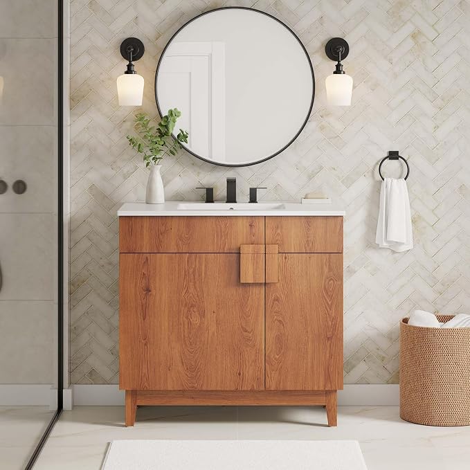 Modway EEI-6400-WAL Miles 36” Bathroom Vanity Cabinet (Sink Basin Not Included), Walnut