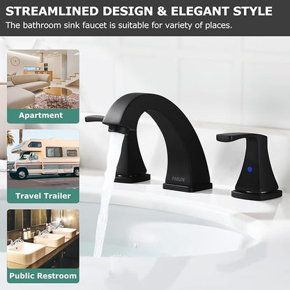 PARLOS Matte Black Widespread Bathroom Faucet with Metal Pop Up Drain and cUPC Faucet Supply Lines, Doris 14258