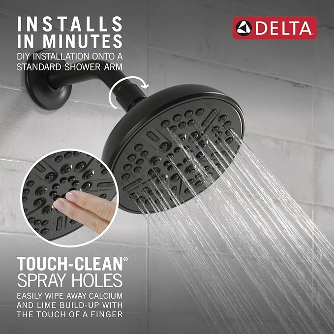 Delta Faucet 8-Spray Touch-Clean Matte Black Shower Head, Delta Shower Heads, Showerhead, Shower Head Black, 1.75 GPM Water Flow, Matte Black 75898CBL