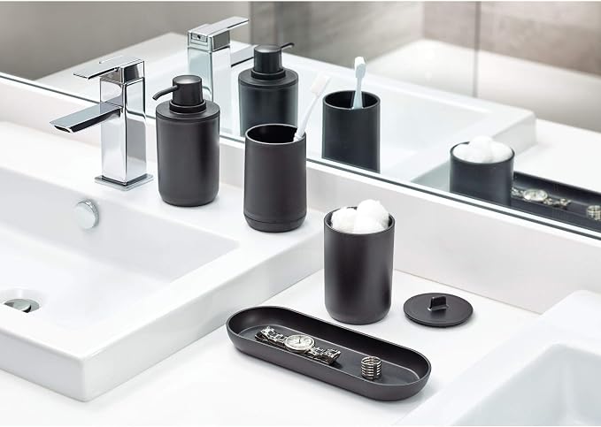 iDesign Cade Canister Bathroom Storage Jar with Lid for Bathroom, Vanity, Desk, Countertop, 3.14" x 3.14" x 5.09", Matte Black (Pack of 2)