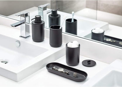 iDesign Cade Canister Bathroom Storage Jar with Lid for Bathroom, Vanity, Desk, Countertop, 3.14" x 3.14" x 5.09", Matte Black (Pack of 2)