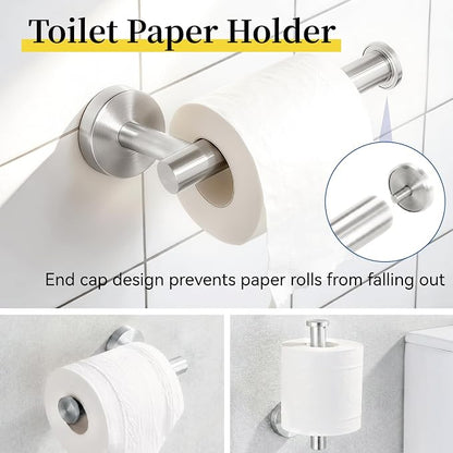 HOMOTEK 4 Pieces Bathroom Accessories Hardware Set, 24 inch Towel Bar, Towel Ring, Robe Hook, Toilet Paper Holder, Stainless Steel Rack Kit Wall Mounted, Brushed Stainless Steel