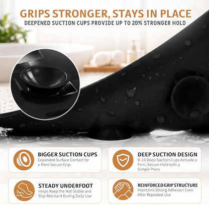 Yimobra Bathtub Mat Non Slip, 35"X16" Shower Mat with Strong Suction Cups & Drain Holes, Long Anti Slip Bath Tub Mat for Inside Shower, Machine Washable Fast Drying, Bathroom Essentials, Black