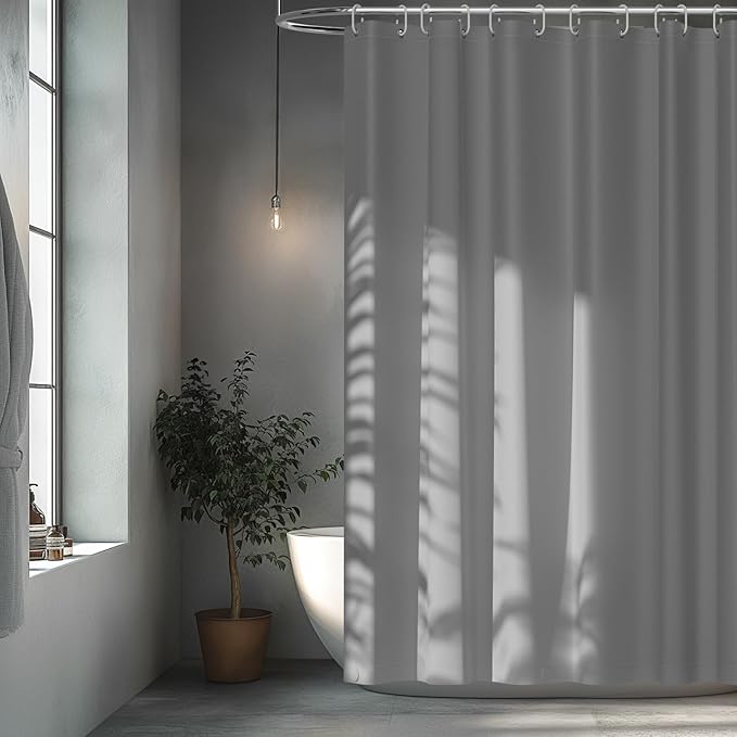 Seenus Light Grey Fabric Shower Curtain Liner with 3 Large Magnets, 72 x 72 inch Waterproof Cloth Shower Liner Washable, Neutral Gray Bathroom Shower Curtain for Hotel