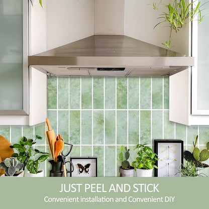 Green Peel and Stick Backsplach Tile, 12"x12" Back Splash Stick on Tiles for Kitchen, Bathroom, 10 Sheets