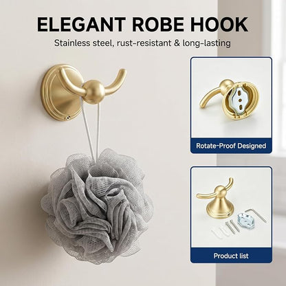 Sagetta Bathroom Hardware Set, 5-Piece Bath Accessories Set Wall Mount Includes 20 in Towel Bar, 16 in Towel Bar, Towel Ring, TP Holder, Towel Hook Brushed Gold