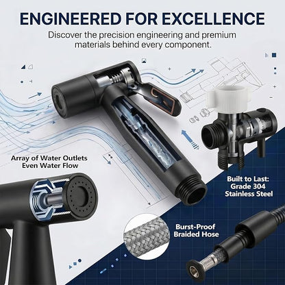 TRIPHIL Handheld Bidet Sprayer for Toilet, Adjustable Water Pressure Jet Bidet Attachment with Leak-Proof 304 Stainless Steel T-valve for Bathroom Cleaning, Cloth Diaper/Feminine Wash, Matte Black