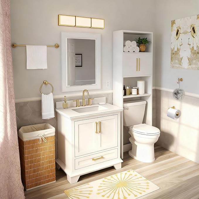 4 Piece Antique Brass Gold Bathroom Towel Bar Set - Toocust 16"-27.7" Adjustable Towel Bar for Bathroom, Wall Mounted Antique Brass Bathroom Hardware, Brushed Brass Towel Holder