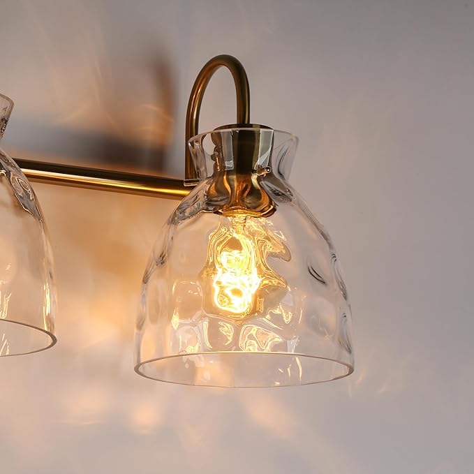 KSANA Bathroom Vanity Lights, Mid-Century Modern 4 Light Bathroom Light Fixtures Black and Electroplated Copper Vanity Lights with Water Ripple Glass