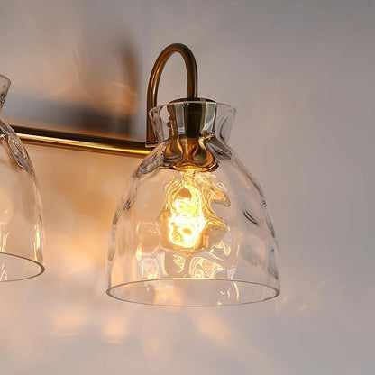 KSANA Bathroom Vanity Lights, Mid-Century Modern 4 Light Bathroom Light Fixtures Black and Electroplated Copper Vanity Lights with Water Ripple Glass