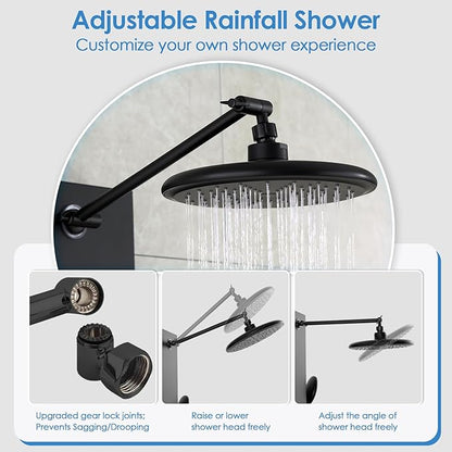 ROVOGO Shower Panel Tower System, 4-Function (Rain Shower, Handheld Sprayer, Body Jets, Tub Spout) with Simultaneous Use Option, Stainless Steel Shower Column with Adjustable Head, Black