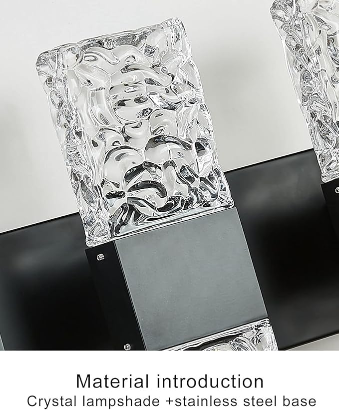 Black Bathroom Light Fixtures Crystal Bathroom Vanity Light 3 Light Over Mirror Modern LED Wall Light for Bathroom，6000K Cool Light，30 Watts