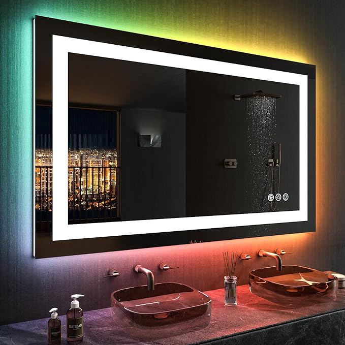 LOAAO 48"X28" LED Bathroom Mirror with Lights, UL Listed | Anti-Fog, Dimmable, RGB Backlit + Front Lighted, Memory Function, Tempered Glass