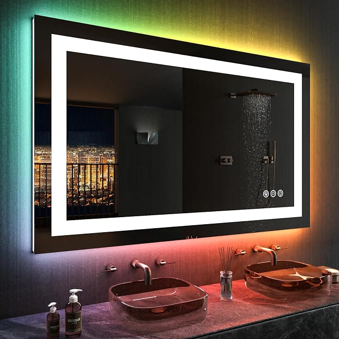 LOAAO 40"X30" RGB LED Bathroom Mirror with Lights, UL Listed | Anti-Fog, Dimmable, RGB Backlit + Front Lighted, Memory Function, Tempered Glass