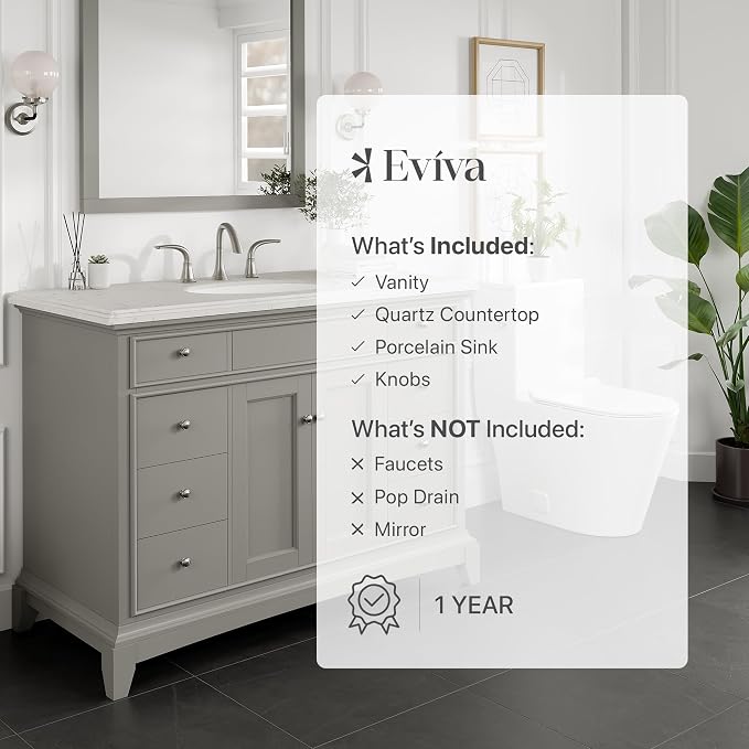 Elite Stamford 42 in. Gray Single Sink Bath Vanity with Carrara Quartz Top and Porcelain Sink