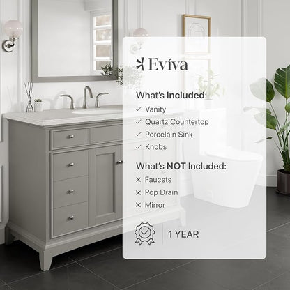 Elite Stamford 42 in. Gray Single Sink Bath Vanity with Carrara Quartz Top and Porcelain Sink