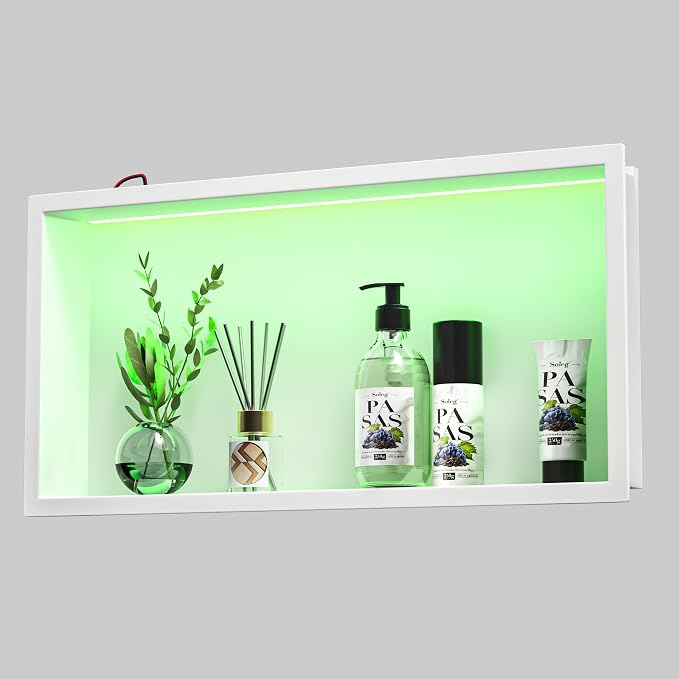 Stainless Led Shower Niche 24"x12" White RGB Light No Tile Needed | 304 stainless steel shower niche,recessed niche shower,Led driver & remote control included,dimmable,bathroom shower storage