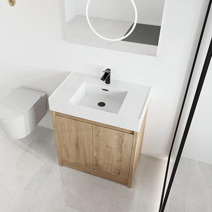 30 Inch Bathroom Vanity with Sink, 30" Mordern Freestanding Bathroom Vanity, Bathroom Single Sink Vanity Combo, Brown Floor Stand Bath Cabinet Set with Soft-Closing Doors, Adjustable Shelf (03630MA)