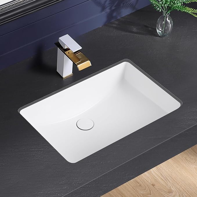 Undermount Bathroom Sink 24x16 Inch Small Bathroom Sink White Porcelain Ceramic Bathroom Under Counter Lavatory Vanity Sink Basin Rectangular Undermount Sinks with Overflow