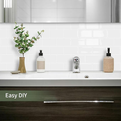 10-Sheet Thick Peel and Stick Kitchen Backsplash Tiles(White,12"×12") | 3D Subway Waterproof Self-Adhesive Wall Tile Stick on Backsplash for Kitchen and Bathroom