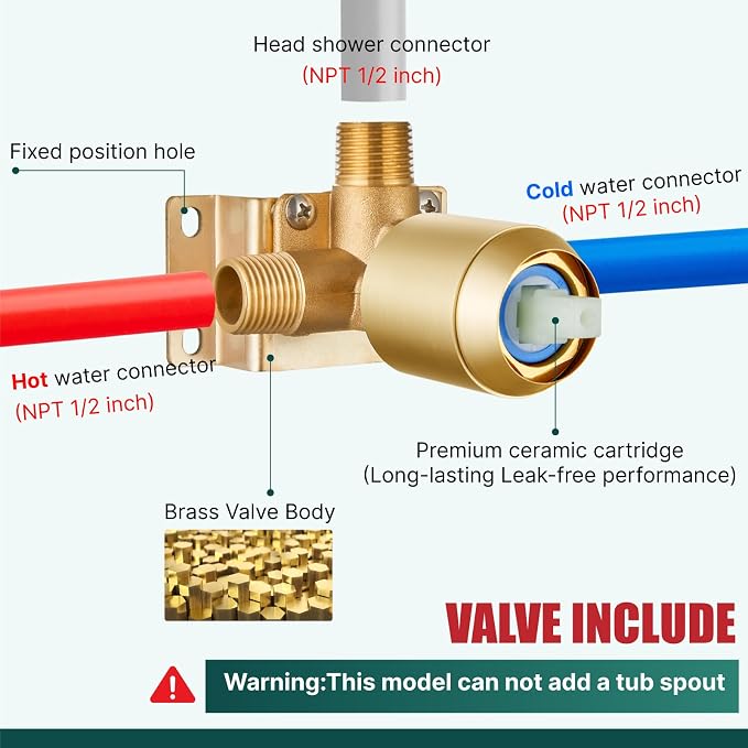 Heyalan 12-Inch Ceiling Mount Shower Faucet Set with Valve, Brushed Gold | Rainfall shower head, ceiling-mount design, SUS304 steel, adjustable angle, single-handle control