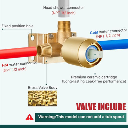 Heyalan 12-Inch Ceiling Mount Shower Faucet Set with Valve, Brushed Gold | Rainfall shower head, ceiling-mount design, SUS304 steel, adjustable angle, single-handle control