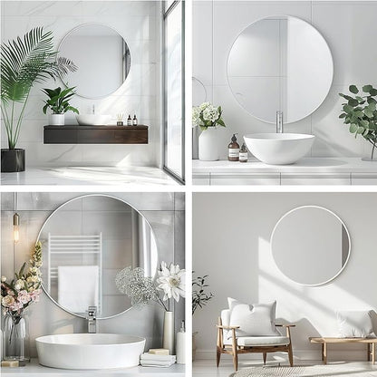 Round White Mirror 20 Inch, Matte White Frame, Small Circle Mirror | Metal Frame, Circular Wall Mounted Mirrors for Bathroom,Kids Room,Nursery, Bedroom, Vanity,Entryway, Wall Decor,Rust Proof