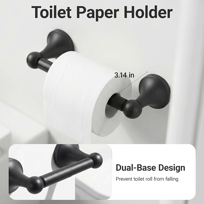 24-Inch Wall Mounted Towel Racks for Bathroom – Space Saver 4-Piece Durable Stainless Steel Bathroom Hardware Set with Towel Bar, Towel Ring, Toilet Paper Holder & Hook, Matte Black