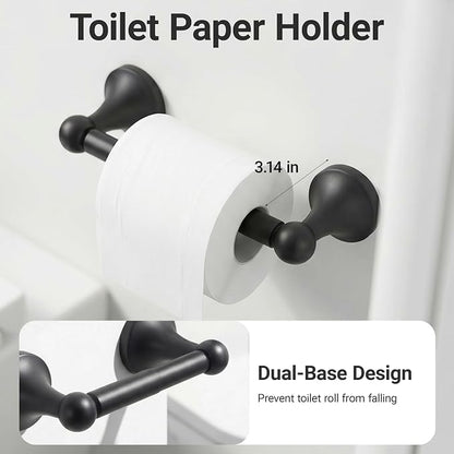 24-Inch Wall Mounted Towel Racks for Bathroom – Space Saver 4-Piece Durable Stainless Steel Bathroom Hardware Set with Towel Bar, Towel Ring, Toilet Paper Holder & Hook, Matte Black