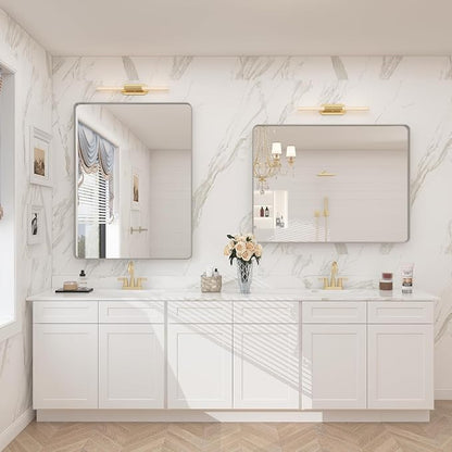 2 Pack of 22x30 Inch Silver Brushed Nickel Bathroom Mirror for Wall | Silver Metal Framed Vanity Mirror, Rounded Rectangle, Anti-Rust, Shatterproof, Hangs Horizontally or Vertically