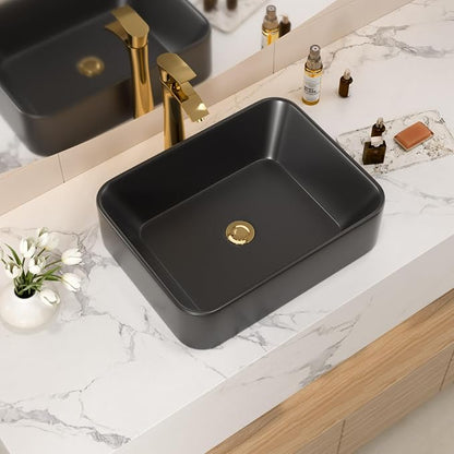 19x15 Black Topmount Vessel Bathroom Sink | black drop in dtopin top mount over counter rectangle bathroom sink