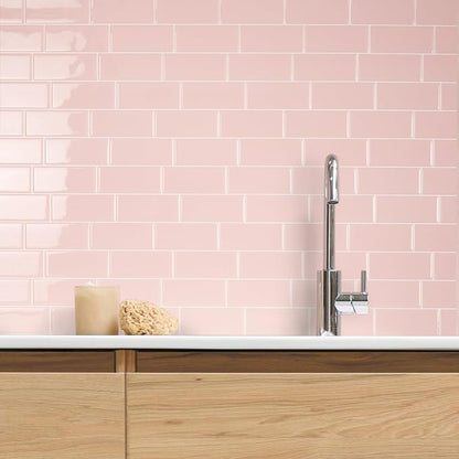 Smart Tiles Peel and Stick backsplash, Subway Blush Pink, 11.55"x8.38" | Pack of 5 (2.8 sq ft), Glossy, Heat/Moisture Resistant, Low VOC, Kitchen/Bathroom, Renter Friendly, Made in Canada
