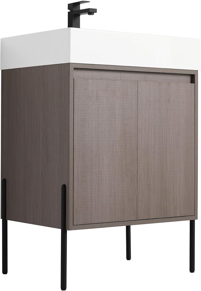 Crownpoint 24 Inch Bathroom Vanity with Sink, White Sink, Gray Oak Finish, Full Assembly Required, Elegant Bathroom Vanities for Modern Homes