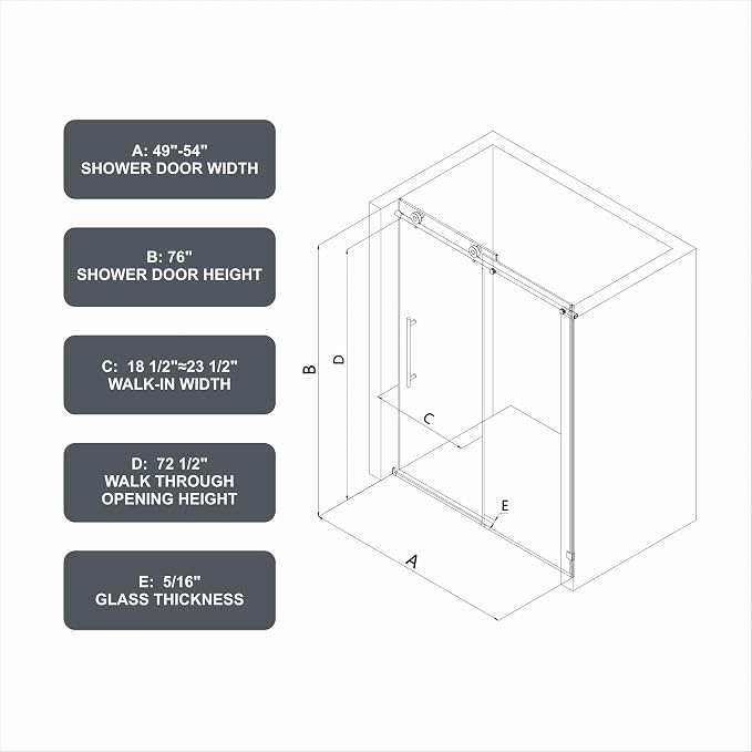 Single Sliding Shower Door,49"-54" W x 76" H Frameless Shower Door with 5/16" (8mm) Thick SGCC Tempered Glass W/Adjustable Soft Closing,Bathroom Glass Door for Spa（Brushed Nickel ）
