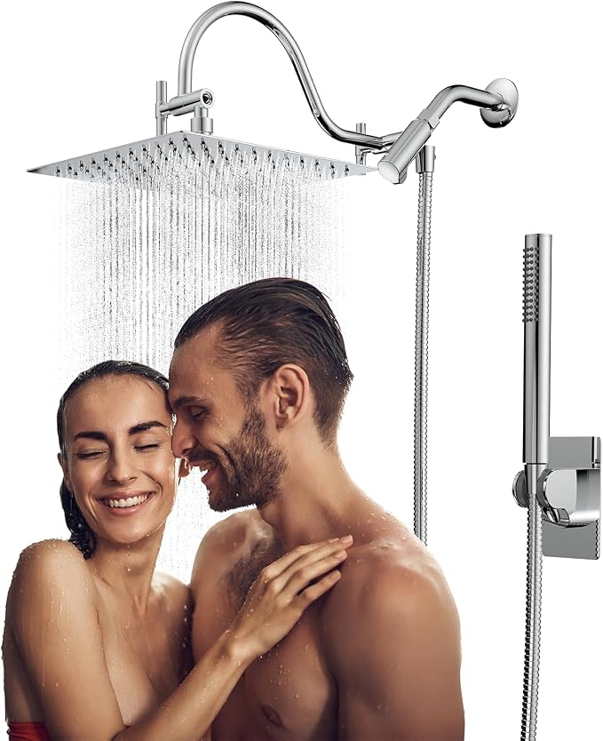 MakeFit Sliver Shower Head Combo, Dual Shower with Handheld Spray, High Pressure Wide Rainfall Shower Head with Extension Arm for Tall People